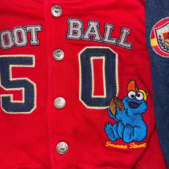 Vintage Sesame Street 2002 Varsity Jacket Cookie Monster Embroidered 18 Months - Picture 2 of 4